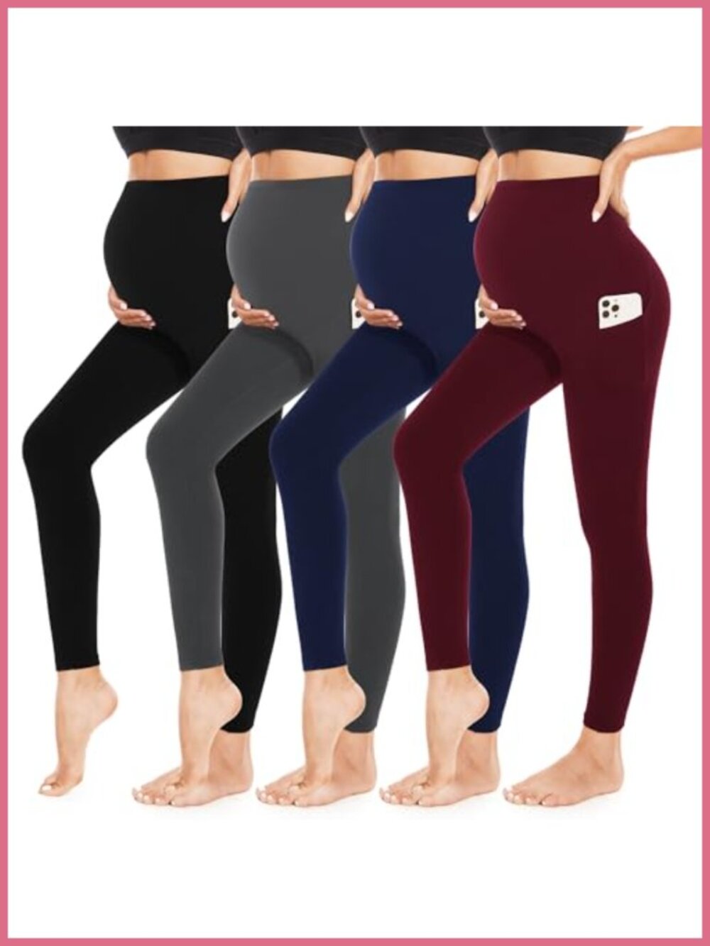 Maternity Leggings with Pockets Over the Belly Pregnancy Yoga Pants 4 Pack